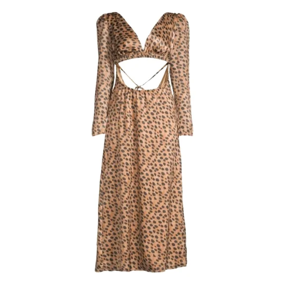 WeWoreWhat Cut Out Satin Leopard Animal Print Midi Dress - Picture 4 of 7